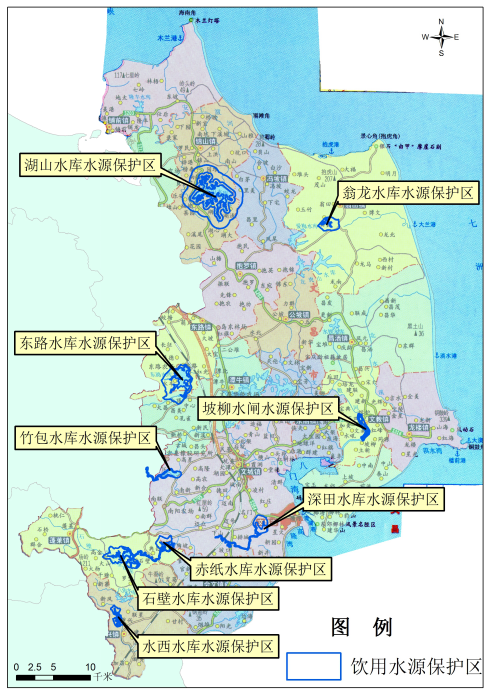 图1-1 文昌市9个集中式饮用水水源地分布图